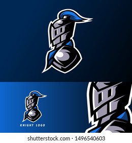 Blue Knight sport esport logo design template with armor and helmet for team, company, personal