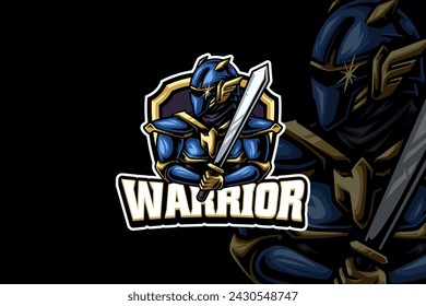 blue knight warrior mascot logo design for sport game and esport team