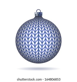 Blue Knitted Christmas Ball. Vector illustration.