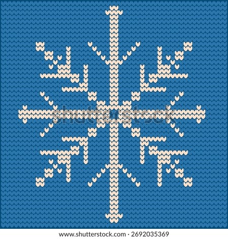 Blue knitted effect with a snowflake graphic element, design for Christmas or winter