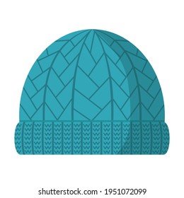 Blue knitted hat on a white background