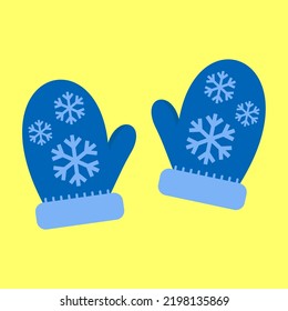 blue knitted mittens on a yellow background