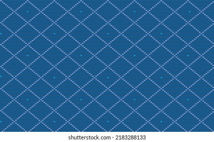Blue Knitted Pattern Vector, Embroidery Diagonal Background, Graphic Decorative for print, Handcraft Endless texture
