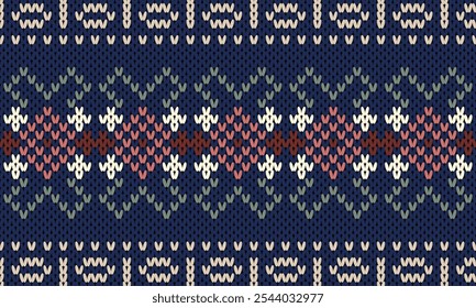 Blue Knitted seamless patterns. Cross stitch sweater textures background. knitted print traditional ornament. Festive sweater design,Geometric wool pullover. Vector illustration.