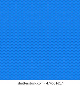 Blue knitted texture, seamless pattern, vector illustration