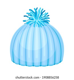 Blue Knitted Winter Hat With Pompon As Seasonal Headwear Vector Illustration