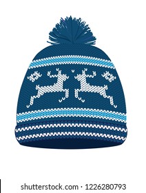 Blue knitted winter hat. vector illustration