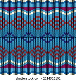 Blue knitting fabric textile pattern. Abstract geometric line seamless graphic stripes drawing knit patterns clothing background. Modern design line graphic embroidery style. Vector illustration.