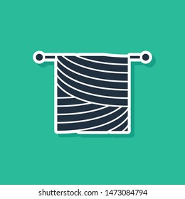 Blue Knitting icon isolated on green background. Wool emblem with knitted fabric and needle. Label for hand made, knitting or tailor shop.  Vector Illustration