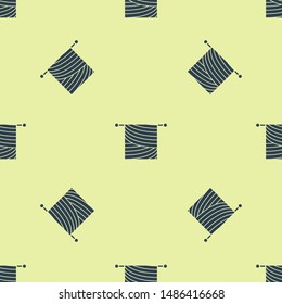 Blue Knitting icon isolated seamless pattern on white background. Wool emblem with knitted fabric and needle. Label for hand made, knitting or tailor shop.  Vector Illustration