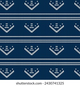 Un patrón de suéter de punto azul para el concepto de San Valentín. Diseño de suéter festivo. Patrón de punto sin costuras, suéter Fairisle ropa vector