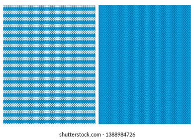 Blue Knitwear Style Vector Patterns. Vivid Blue Simple Sweater Design for Textile, Layout, Printing, Wrapping Paper, Party Decoration. Repeatable Sweater Style Motif. Hoizontal Stripes Layout. 