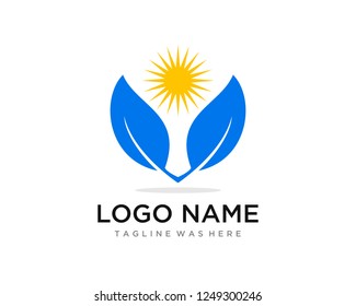 Blue Knowledge leaf sun ecology nature element vector flat color icon logo template