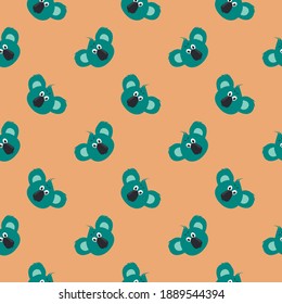 Blue koala head , seamless pattern on a orange background.