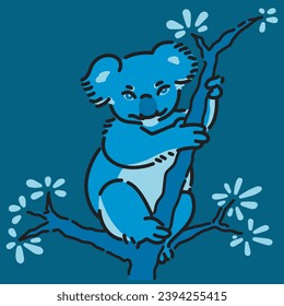 A blue koala relaxing on a tree branch