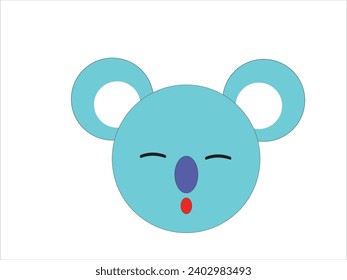 

El personaje animal azul parecido a koala tiene dos orejas azules redondas con el interior blanco y los ojos negros durmientes estrechos y una nariz morada y una boca redonda   