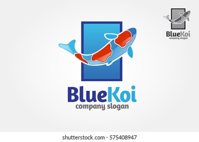 Blue Koi Vector Logo Template. This logo perfectly used for any fishing or aquarium related businesses. Vector logo illustration.