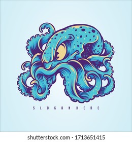 Blue Kraken, Octopus Logo Design your Merchandise 