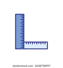 Blue L square ruler illustration in outline style