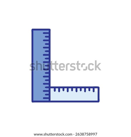 Blue L square ruler illustration in outline style