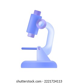 Blue lab microscope 3D icon. Scientific equipment for laboratory research and study biology, medicine by scientist 3D vector illustration on white background. Medical analysis, education concept