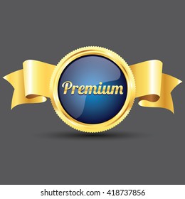 Blue label and badge gold border with banner ribbon