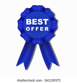 Blue label best choice with red bow. Vector illustration