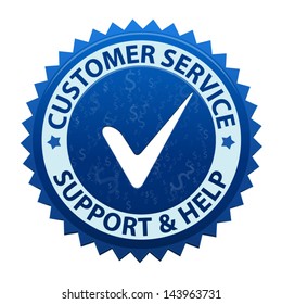Blue Label Customer Service And Support Icon Or Symbol Isolated On White Background. Vector