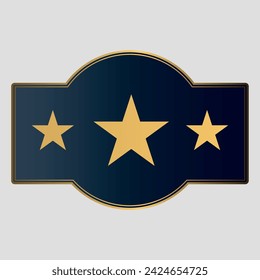 Blue label with gold frame and quality stars. Vector on a gray background