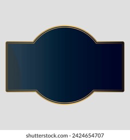 Blue label in a golden frame. Vector on a gray background