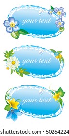 Blue label for prices, with flowers