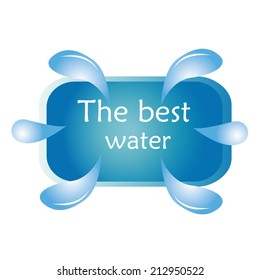 a blue label with some text and drops of water