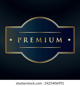 Blue label with text PREMIUM in golden frame. Vector. 