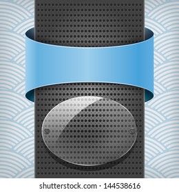 blue label with transparency frame on the metallic column
