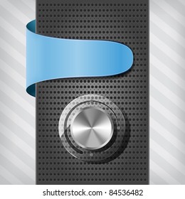 blue label with volume knob on a column on the stripped background