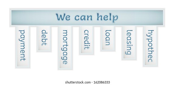 blue label with we can help and choices on white background