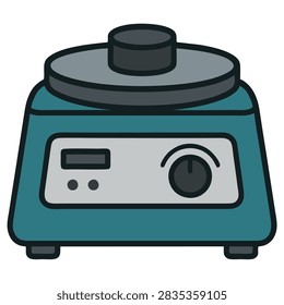 Blue laboratory centrifuge machine with control panel and rotating disc