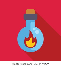 Blue laboratory flask containing a burning chemical substance, creating a powerful visual representation of a chemical reaction