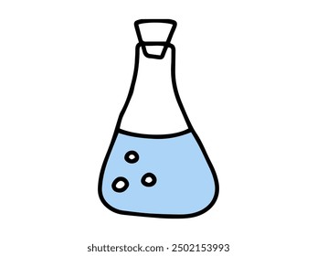 Blue Laboratory Flask Illustration Isolated on a White Background. Concept of Scientific Experiment, Chemistry, Lab Equipment, and Science Icon. Print, Design Element