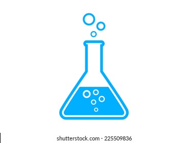Blue laboratory glass on white background