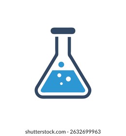 Blue laboratory glassware with bubbles on White Background image