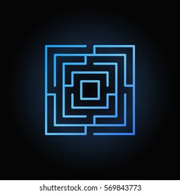 Blue labyrinth or maze icon - vector colorful thin line symbol or design element on dark background