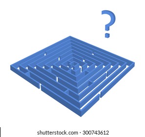 blue labyrinth on white background with symbol ?