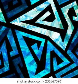 blue labyrinth seamless pattern with grunge effect