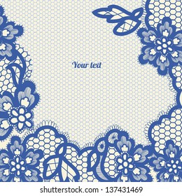 Blue lace background with a place for text. Vintage lace vector design realistic. Eps 8