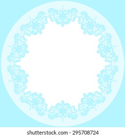 Blue lace doily with flowery pattern on a white background