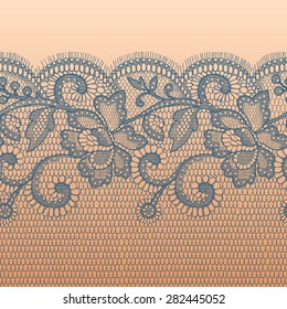 Blue Lace Floral Horizontal seamless pattern.