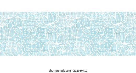 Blue lace flowers textile horizontal border seamless pattern background
