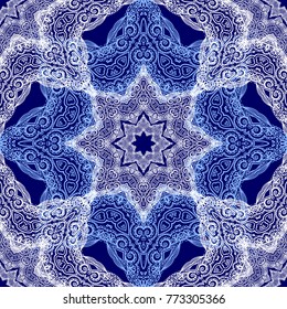 Blue lace seamless ornamental vector pattern