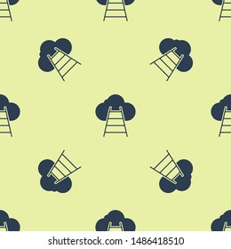 Blue Ladder leading to cloud icon isolated seamless pattern on yellow background. Stairs leading to the cloud.  Vector Illustration